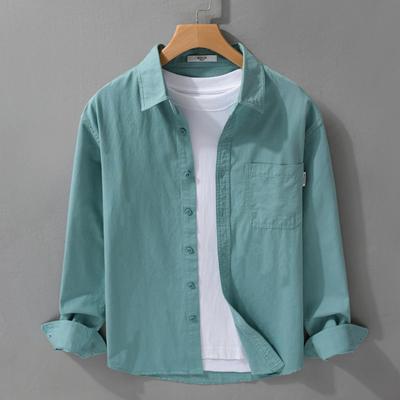 Spring and Summer Long Sleeve Shirts for Men Daily Solid Color Casual Top Lapel Collar 100cotton Button Shirt Simple Style Men Clothing