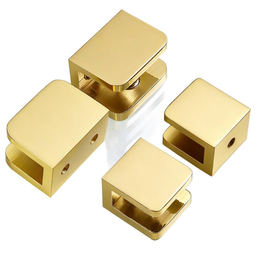 Morsetto per vetro in ottone adatto per mensole da bagno, cantinette e divisori in vetro. Staffa di fissaggio per vetro sicura e stabile.