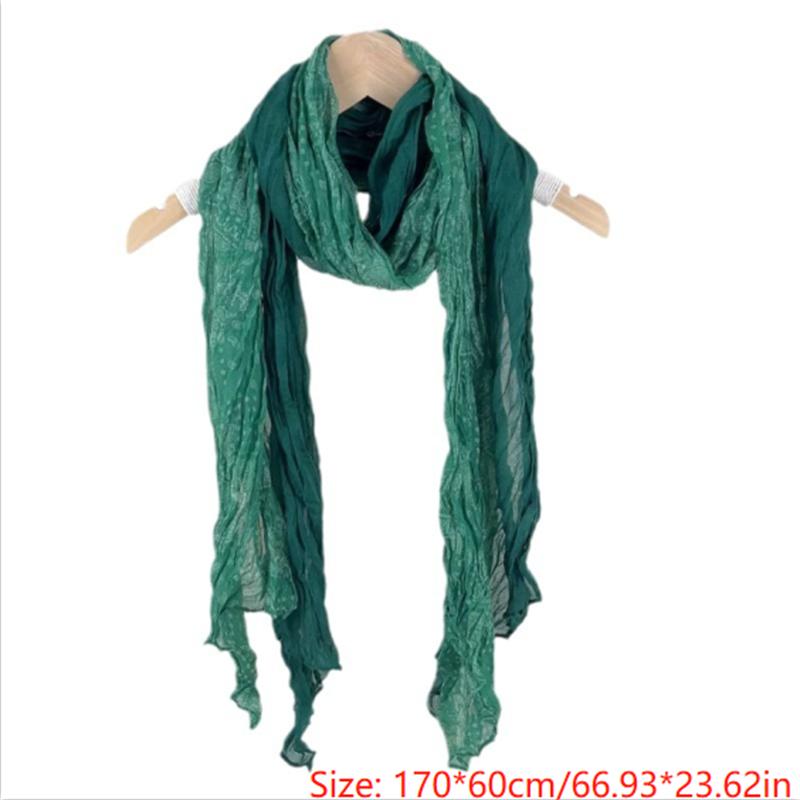 Retro Ethnischer Stil Warmer Kälteschutz Schal Damen Geknitterter Seidenschal Langer Faltenverlauf Farbverlauf Schal Mode Kopftuch Geschenke