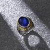 European Punk Vintage Gothic Two Colors Blue Crystal Finger Men's Ring Engraving Anchor Geometric Pattern for Male Party Jewelry