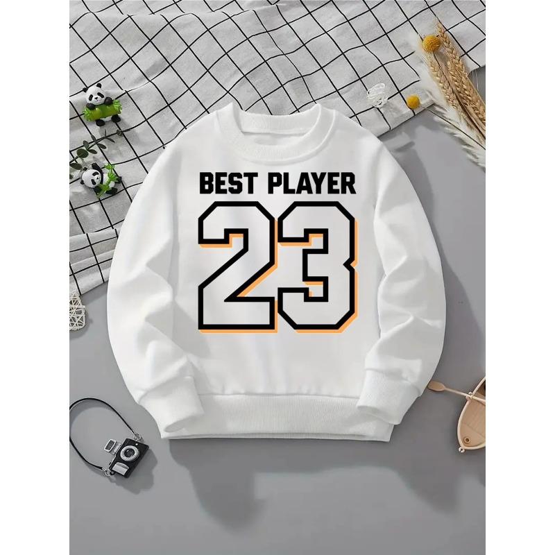 Best Player 23 Jersey Design(1) Girls' Hoodie, Round Neck Hoodie, Autumn and Winter Western Style Top, Children's Long Sleeved T-shirt