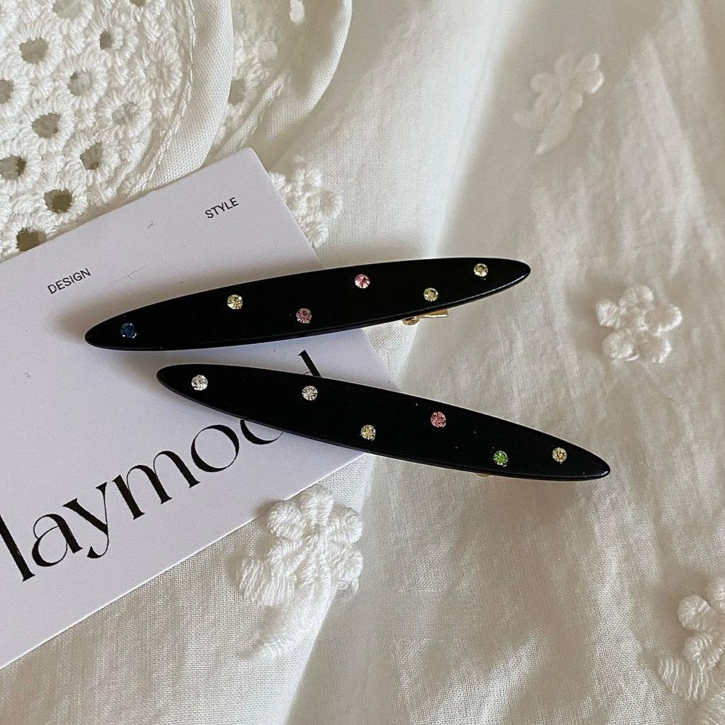 2pcs/set Acetate Hair Clip Colorful Rhinestone Crystal Barrettes Side Pins Leaves Geometric Sweet Elegant Women Hair Accessories