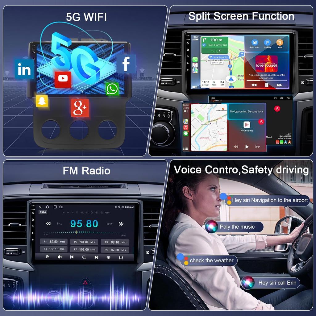 Car Stereo Radio for Dodge Ram 1500 2500 3500 2013-2019, Touchscreen, CarPlay, Android Auto, GPS, Backup Camera, Android 13