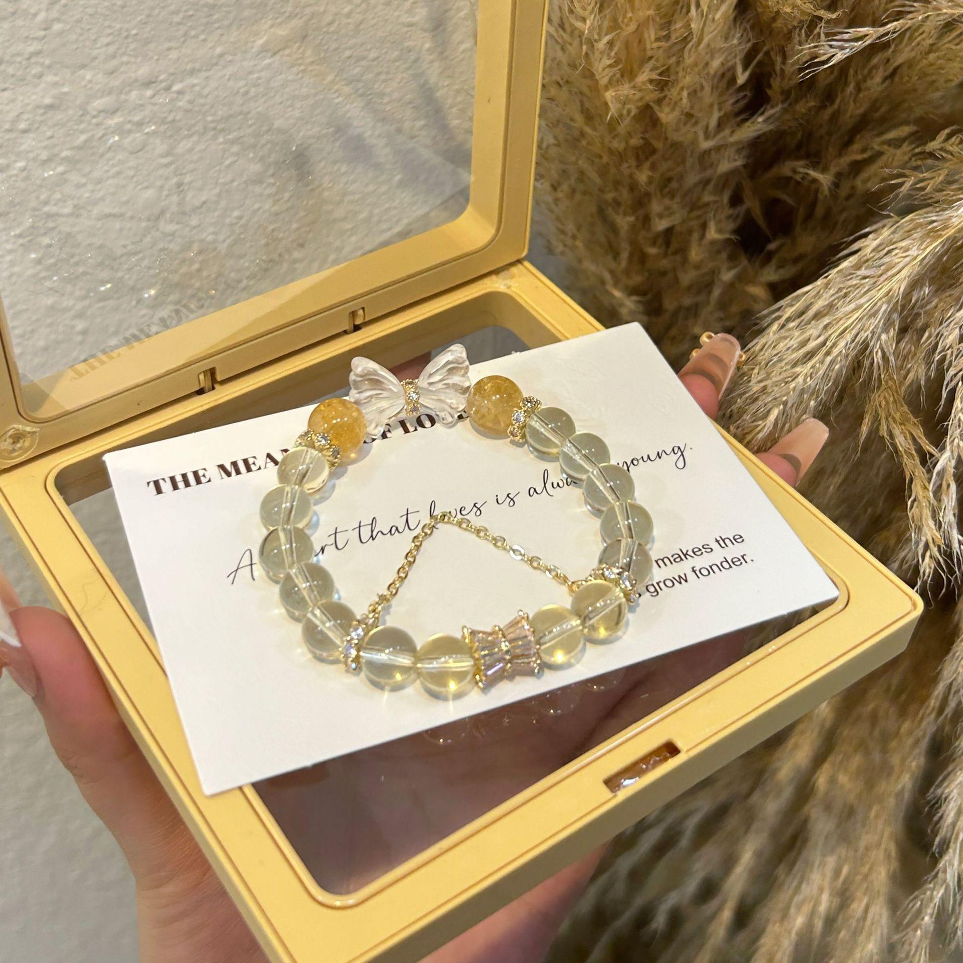 

Женский кристальный браслет Qiaoen с желтыми лимонными бусинами и большими уникальными бусинами Wrist 16-17cm