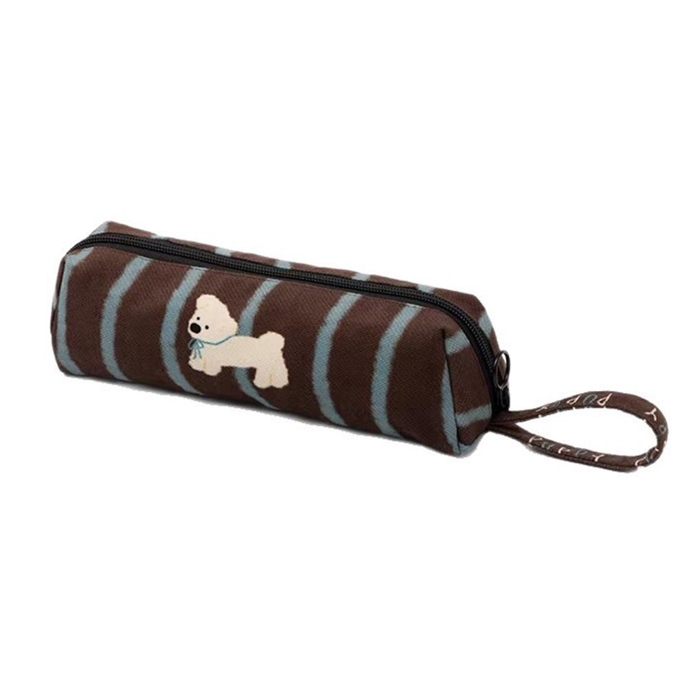 

High Quality Striped Puppy Pattern Storage Bag Handheld Zipper Design Pen Bag Large Capacity Stationery Pouch School Office