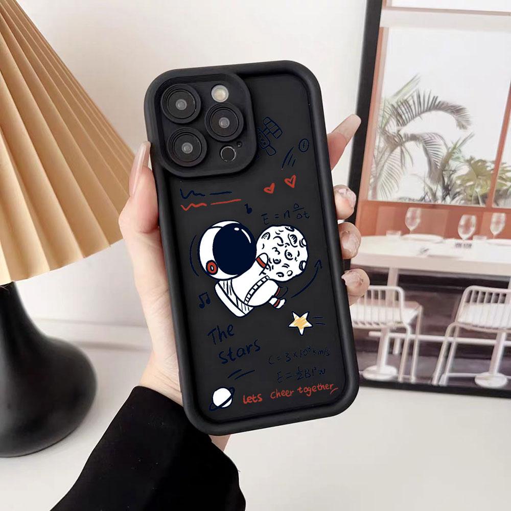 Cartoon Astronaut Space Phone Case For iPhone Apple 17 AIR 16 16E 11 12 13 14 15 XR Plus Pro Max DIY Case TPU Shockproof Cover