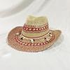 Ethnic Style Western Cowboy Hats Red Beige Color Woven Rolled-Brim Straw Sun Hat Women Outdoor Sun Protection Fashion Beach Hat
