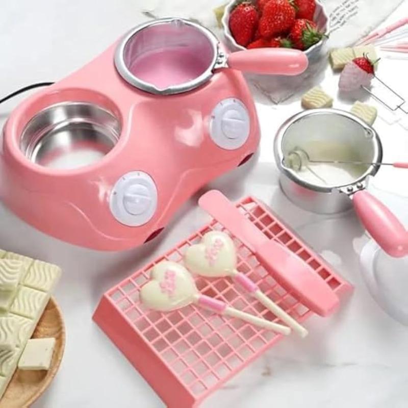 Chocolate Melting Pot with Dual Bowls, 2-Speed Temperature Fondue Maker, Chocolate Melter DIY Moulds for Cheese, Butter