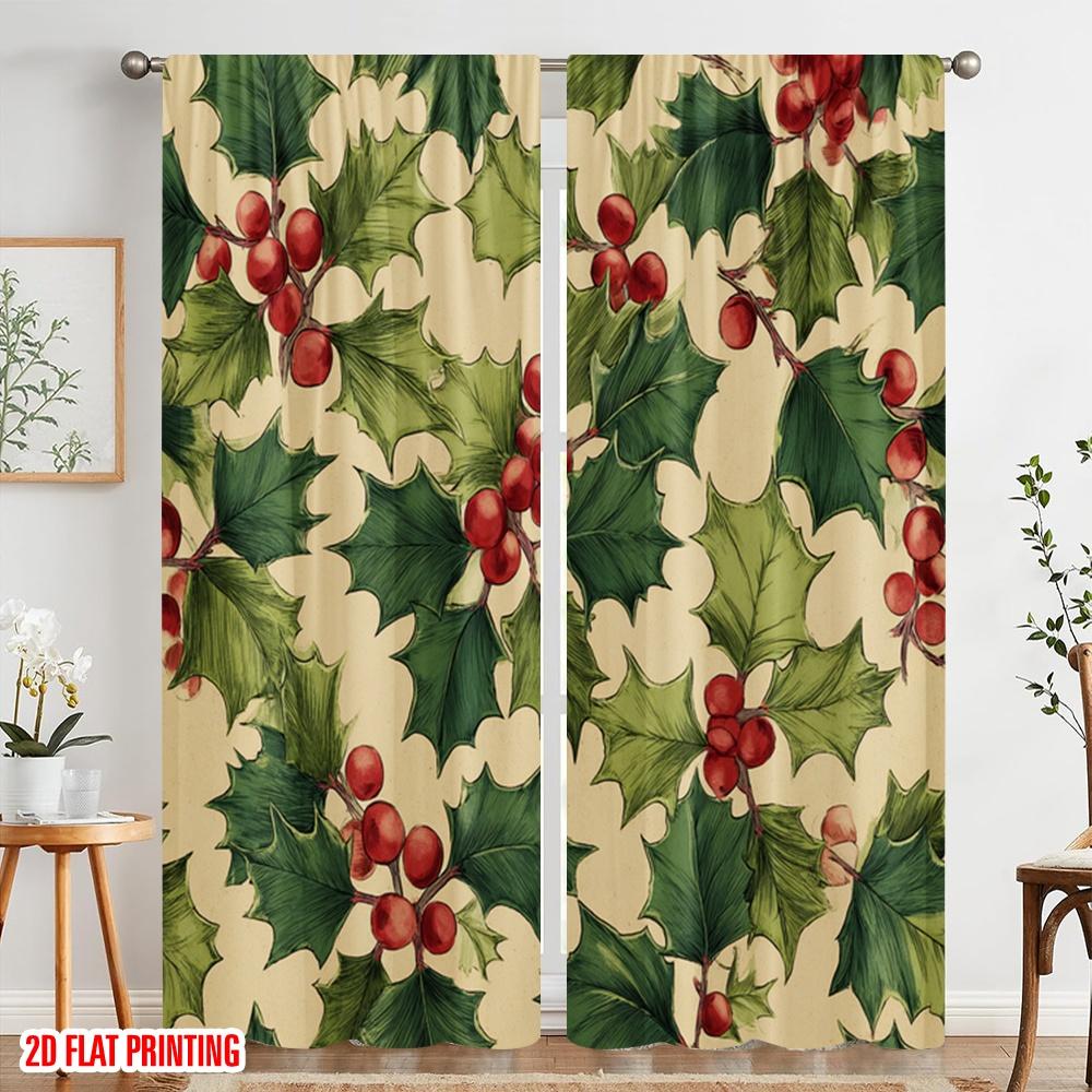 2pcs,2D plane printing Curtains Digital Printed Christmas Snowman Polyester Fabric (without rod) Festive Ldeal for Bedroom,