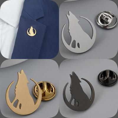 Moon Wolf Howl Gold-plated Badge, Women's Anti-exposure Buttons, Suit Lapel Pin, Collar Brooch, Formal Accessories