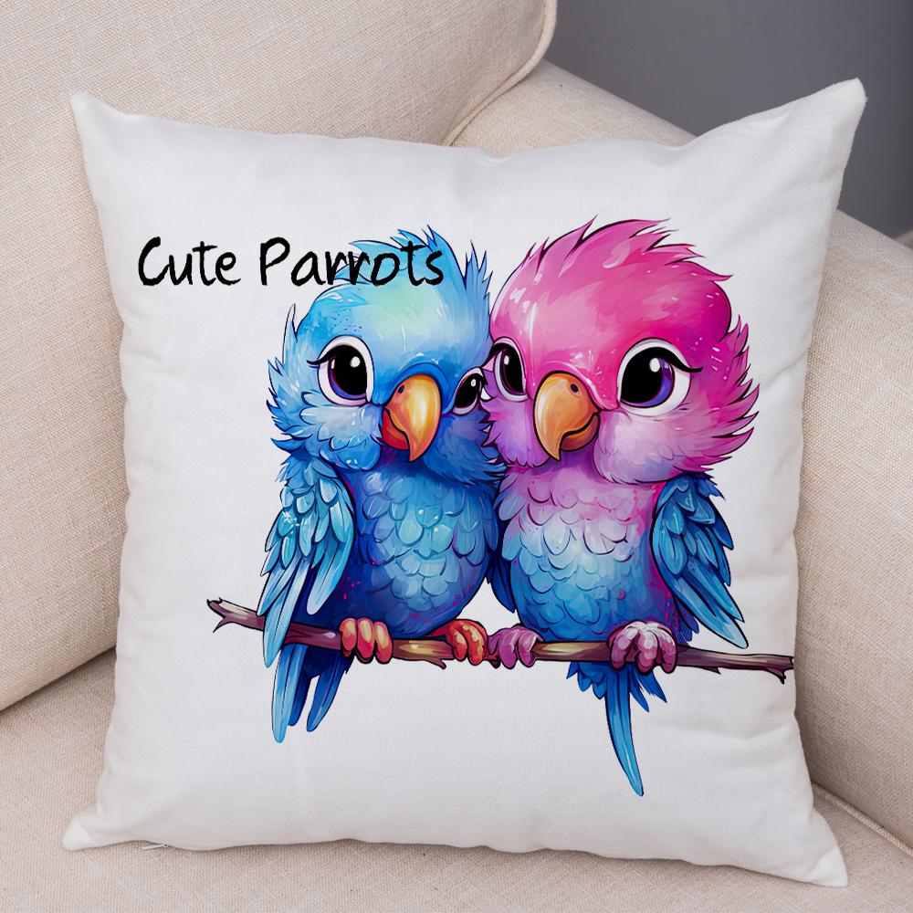 Double Print Cute Cartoon Funny Parrot Pillow Case Decor Animal Pillowcase Soft Short Plush Cushion Cover for Home Sofa Car