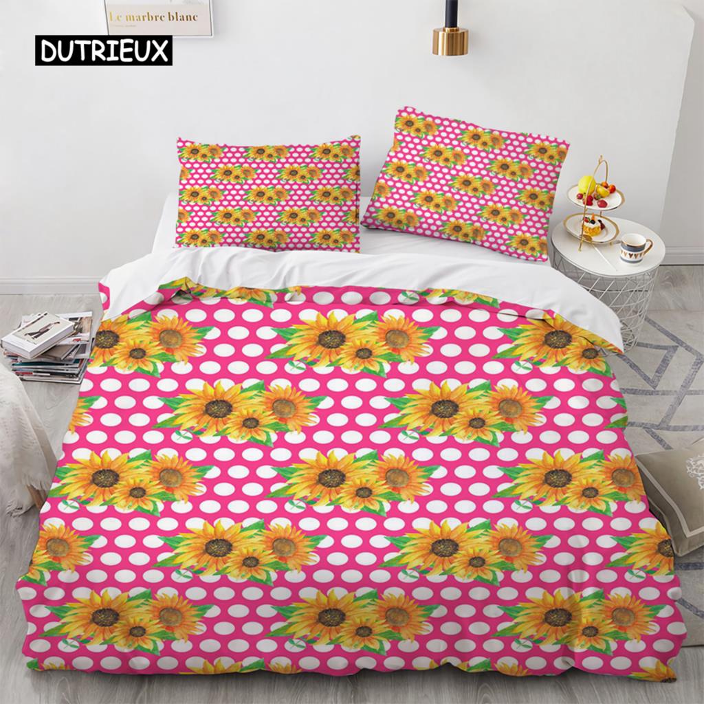 Geometric Flowers King Queen Duvet Cover Abstract Floral Bedding Set Colorful Modern Art Polyester Quilt Cover