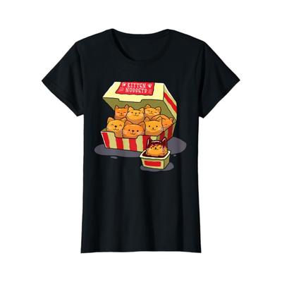 Kitten Nuggets Food Pun Geschenk für Katzenliebhaber Chicken Nuggets Damen Rundhals Hohe Qualität Modetrend 100% Baumwoll-T-Shirt 01232