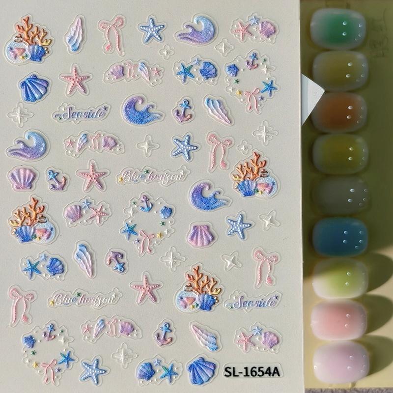 3D Starfish Embossed Nail Art Stickers Ocean Themed Self Adhesive 1Pcs Nail Decals for Summer Beach Vacation Manicure