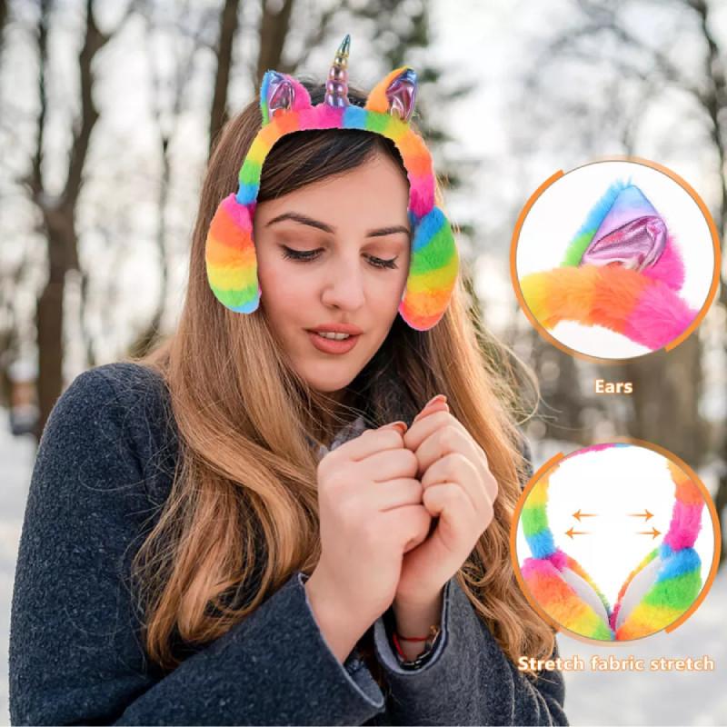 Lindas Orejeras Cálidas Infantiles de Dibujos Animados de Unicornio Estilo Conejo de Peluche Para Uso en Invierno