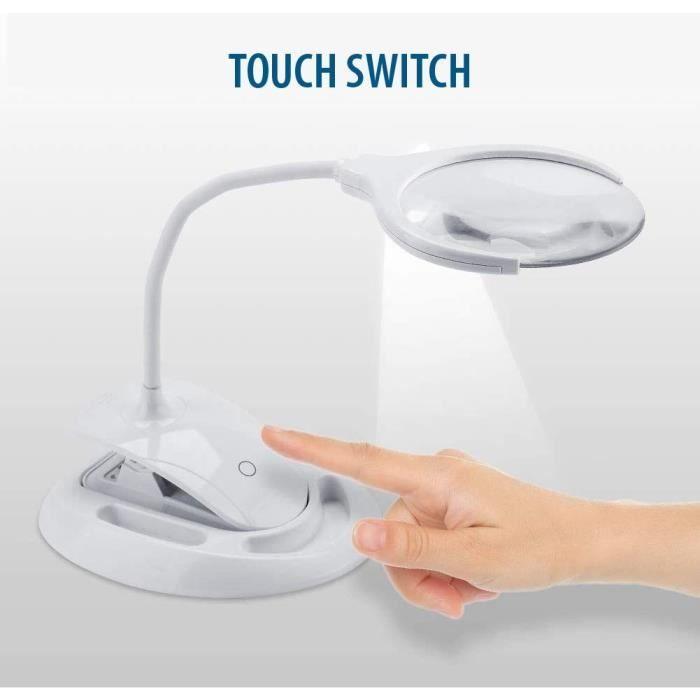 Lampe LED - VELAMP - Modèle Rechargeable - Loupe 3X/8X - Luminosité réglable - Design contemporain