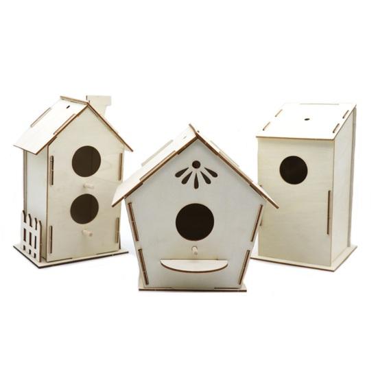DIY Wood Birdhouse Kit Unfinished Log Home Craft Project with Safe Paint Wooden Crafts Boys And Girls Graffiti Bird Nest for Kids