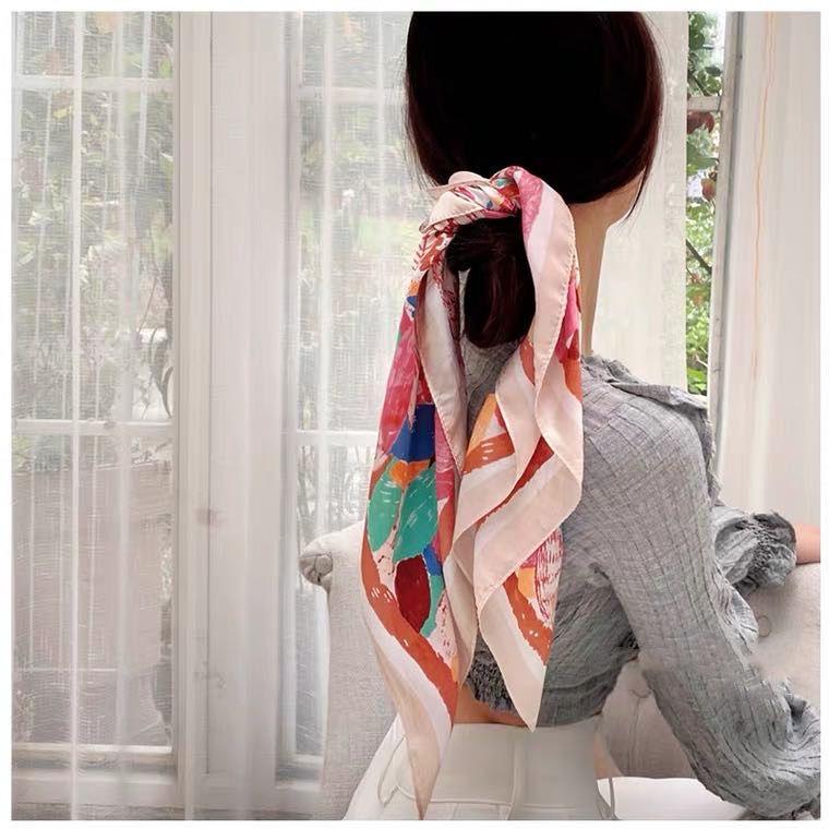 Vintage French Silk Scarf Headband Headband Female Tied Hair Headband Headscarf Ins Tide Large Square Scarf