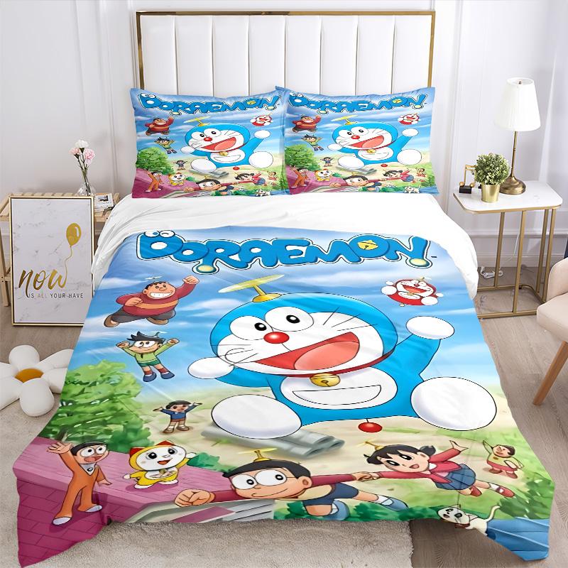 Doraemon Adventure Print 3Pcs Bedding Setduvet Cover With 2 Bedropillowcase Home Birthday Gift