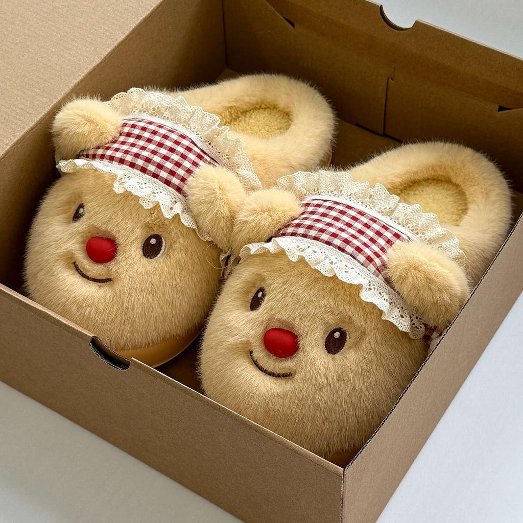 Cotton slippers cute bear autumn and winter home plush warm thick bottom student cotton mop outside wear