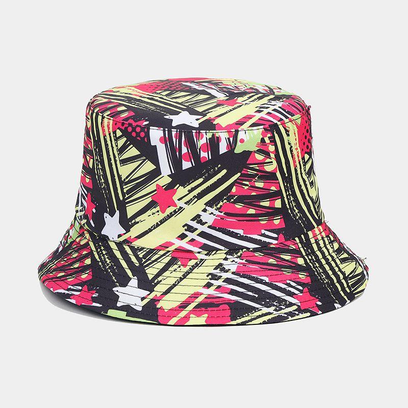 New Hawaii beach vacation bucket hat female tide D digital printing double-sided basin hat sun hat