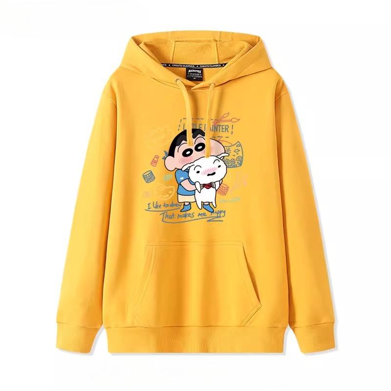 2025 Vysoce kvalitní podzimní svetr s potiskem Crayon Shin-chan s kapucí Trendy značka Volný Líný styl Bunda Jednoduché a roztomilé Campusové oblečení