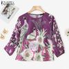 ZANZEA Lässige Bluse mit Rundhalsausschnitt und 3/4-Ärmeln und lockerem Print für Damen