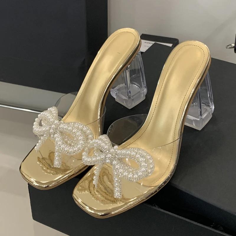 Fashion Eilyken New Fashion Butterfly-knot PVC Transparen Peep Toe CRYSTAL High Heels Women's Sandals Summer Banquet Slide Shoes