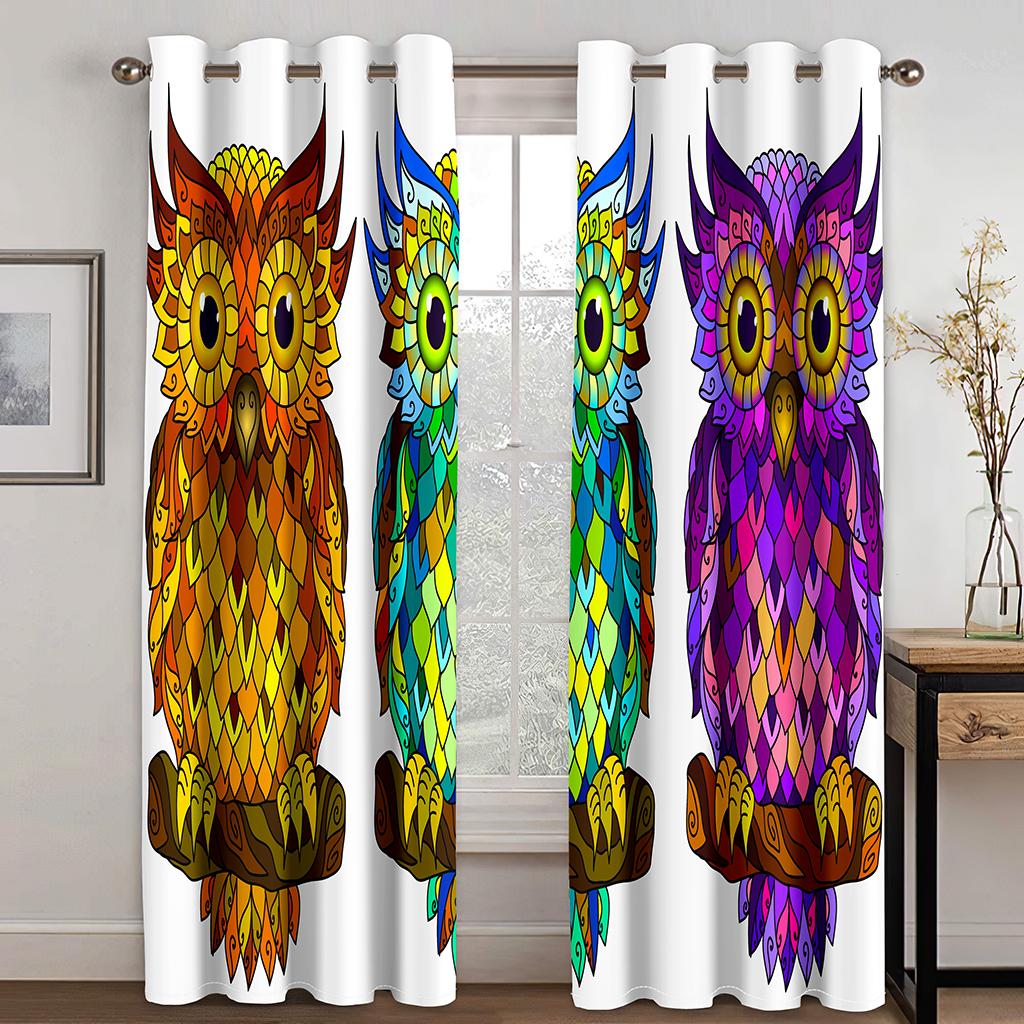 3D Ebony & Ivory Dreamcatcher Owl Drapes Colorful Owl Texture Drapes 2 Panels Livingroom Space Bedchamber Kids Space Windowpane Decoration