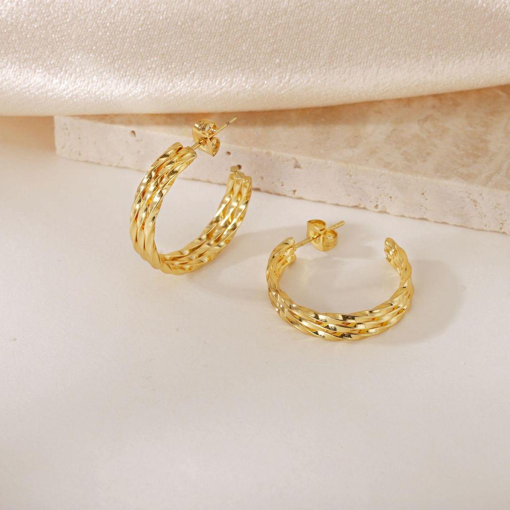 Gold Titanium Steel Multilayer Hoop Earrings - Light Luxury, Colorfast, High-End Feel