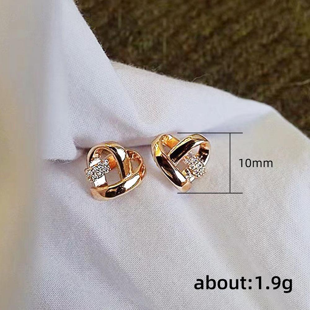 Exquisite Love Stud Earrings, Copper Inlaid Zirconium Gold-Plated Heart Earrings, Niche Design High-End Trendy Peach Heart Earrings