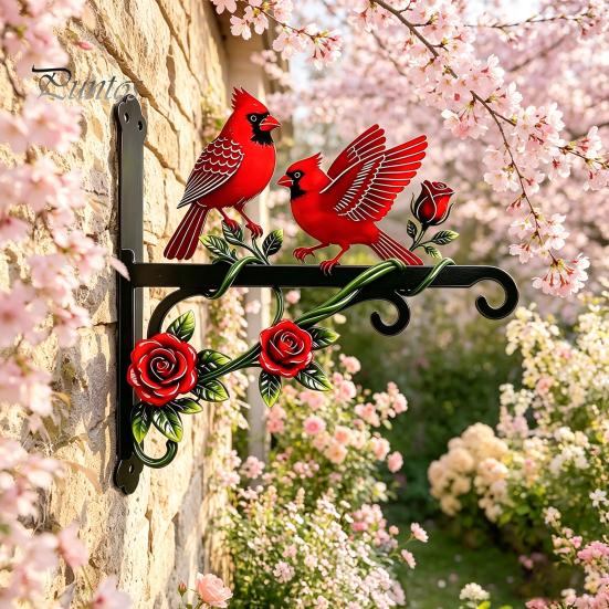 Suporte de Vaso de Flores de Metal para Pátio, Suporte de Planta Pássaro Vermelho, Gancho de Parede Externo, Gancho Montado Suporte para Carrilhões de Vento Plantas Penduradas, Alimentador, Sino,