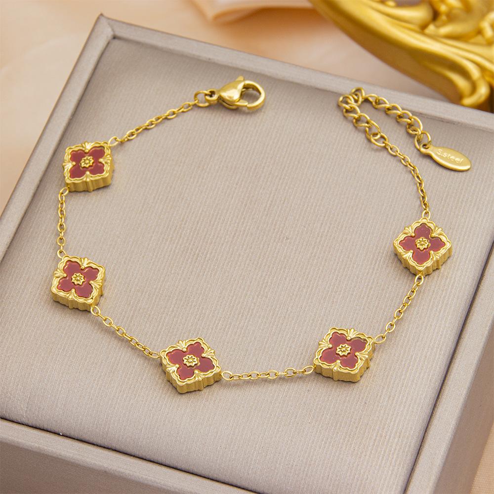 10mm Double-Sided Four-Leaf Clover Bracelet Titanium Steel Does Not Lose Colour Light Luxury Fashion Bracelet