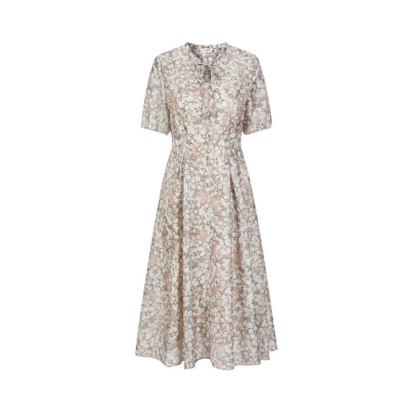 JIUZI ANNAKOU Women's Elegant French Floral Jacquard Belted Dress