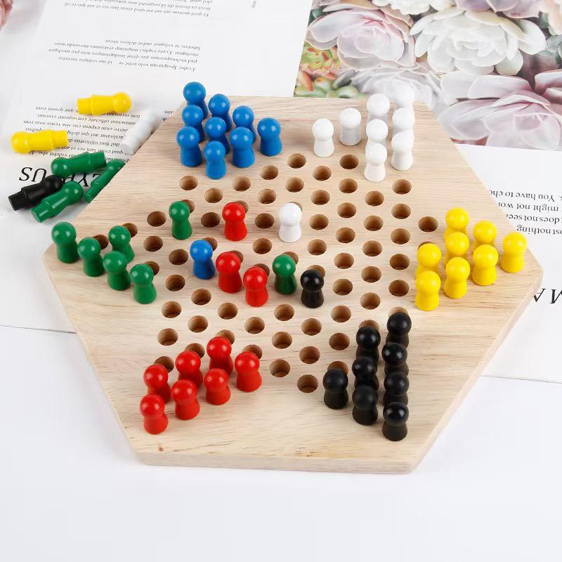 Children's Hexagonal Jump Checkers & Nine Men's Morris Wooden Puzzle Toy - Perfect Table Game Gift