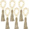European American Pastoral Napkin Rings 6 Pcs Wood Bead Fringe Hand Woven Twine Napkin Buckle Set