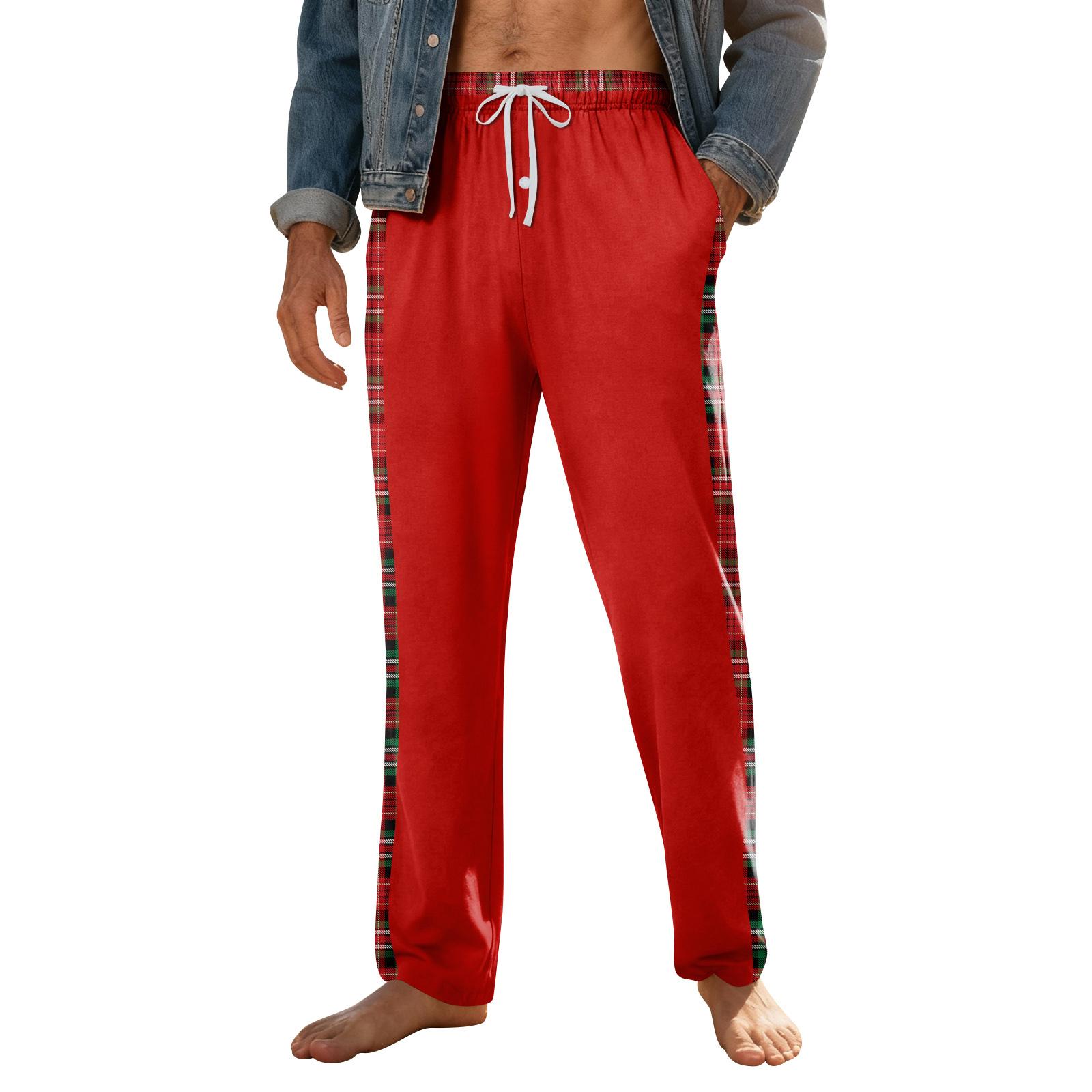 

Men s Knitted Fashion Print Pocket Casual Pants Pajama Pants XXL червоний