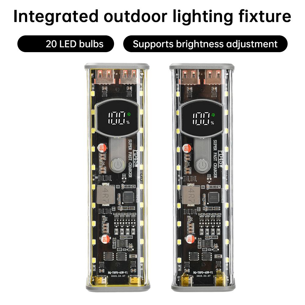 PD 45W 8*18650 Battery Case Super Fast Charging Transparent Rechargeable Case Weldless Box With Outdoor Light