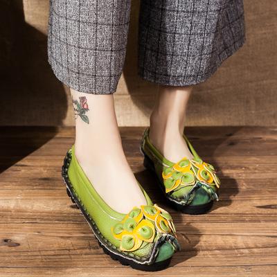 2024 Hot Echtes Leder Handgemachte Leder Damenschuhe National Wind Einzelschuhe Erbsenschuhe Weiche Unterseite Mutterschuhe