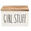Storage Bin with Lid and Wood-Look Top, Rectangular Covered Storage Case for Tabletop Home Storage and Shelf Order