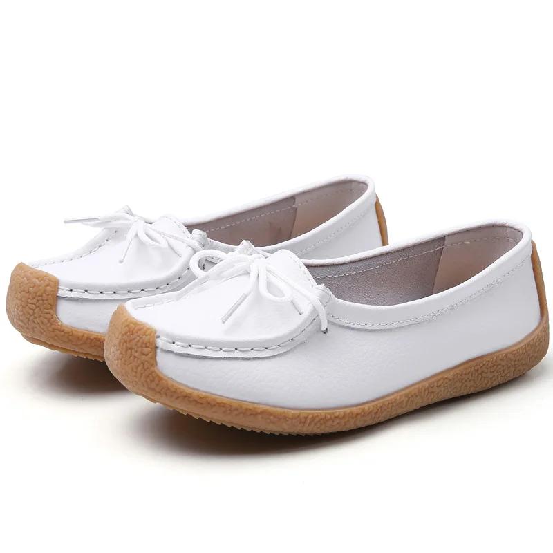 2025 New Women Shoes Moccasins Women Flats Loafers Genuine Leather Female Shoes Slip On Ballet Bowtie Ladies Women's Shoes