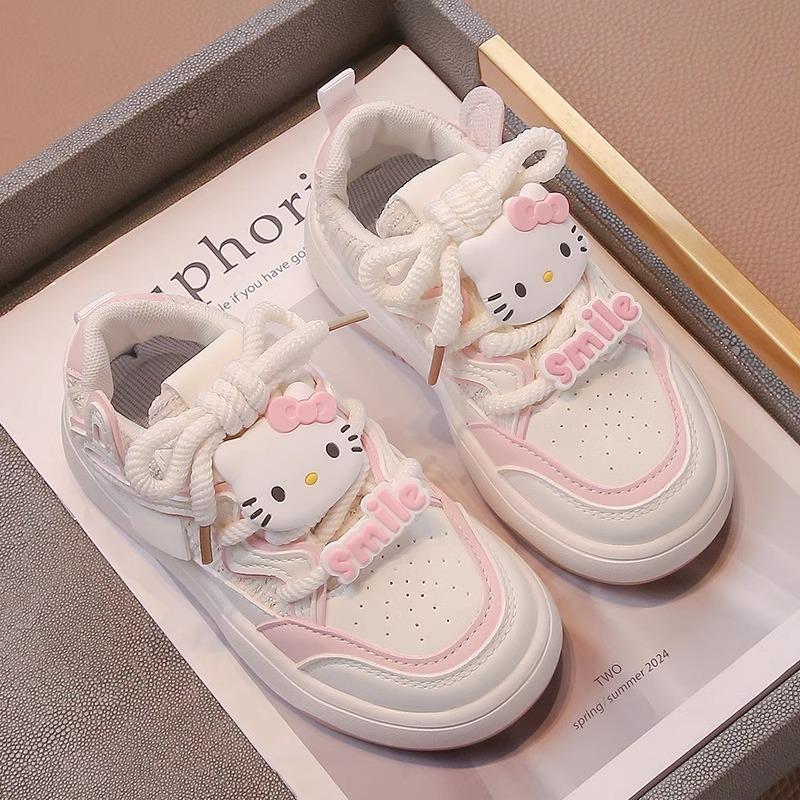 Korean style autumn low-top shoes for girls KT Cat-themed slip-on shoes, non-slip, with Velcro straps, casual style, suitable for students, leather