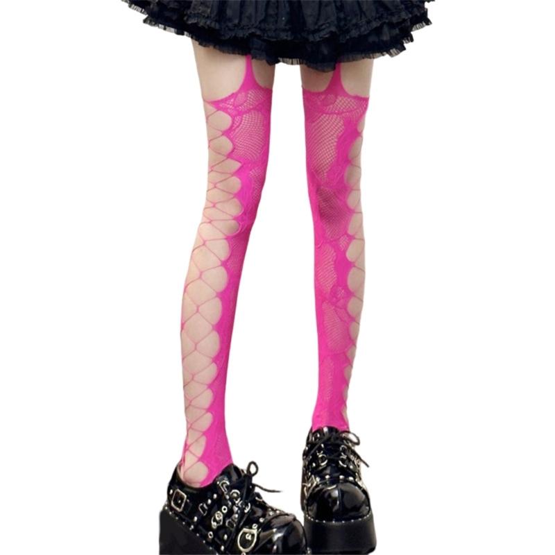 Women Aesthetic Sexy Side Crisscross Hollowed Out Thigh Stockings Tights Goth Rose Flower Patterned Suspender Pantyhose