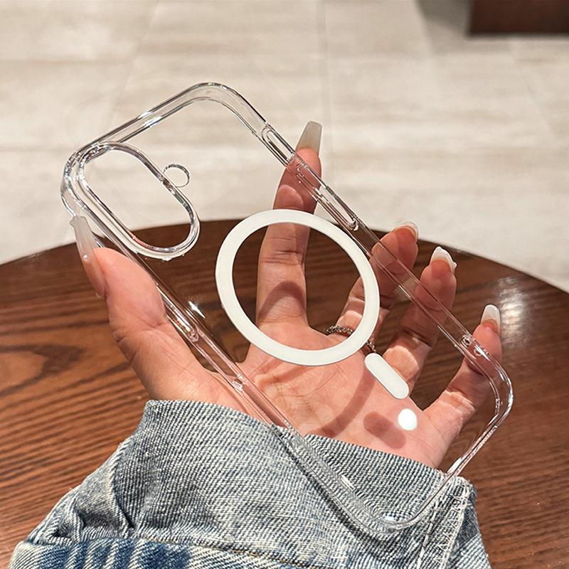 Luxury Gold Magsafe Transparent Case For iPhone 11 12 13 14 15 16 Pro Max Plus Magnetic Wireless Charge Shockproof PC Hard Cover