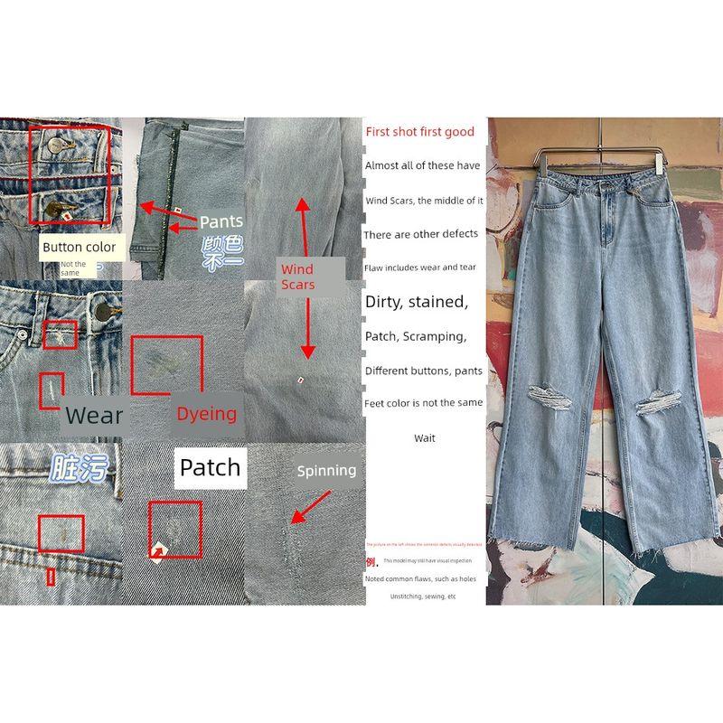 Foreign Trade Original Order RVC * a Coco American Vintage Washed Ripped Loose Slimming Straight Wide Leg Jeans 1304