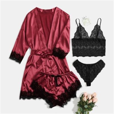 Summer Women's Pajamas Set Lace Four-piece Suspender Set Casual and Comfortable Pajamas