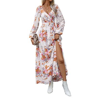 New Autumn Women's Long-sleeved V-neck Printed Dress Women