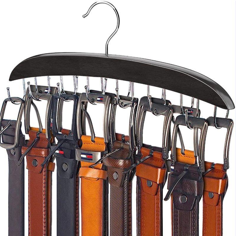 A84X-Belt Hanger Belt Organizer Closet Spare Parts Parts With 14 Hooks Belt Rack Sturdy Wood For Closet Organizers And Storage
