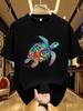 Wzm1041182turtle Print Plus Size Unisexs Round Neck Summer Casual Short Sleeved Street Fashion Versatile Plus Size Tshirt