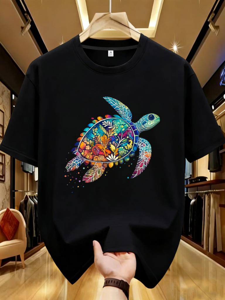 Wzm1041182turtle Print Plus Size Unisexs Round Neck Summer Casual Short Sleeved Street Fashion Versatile Plus Size Tshirt